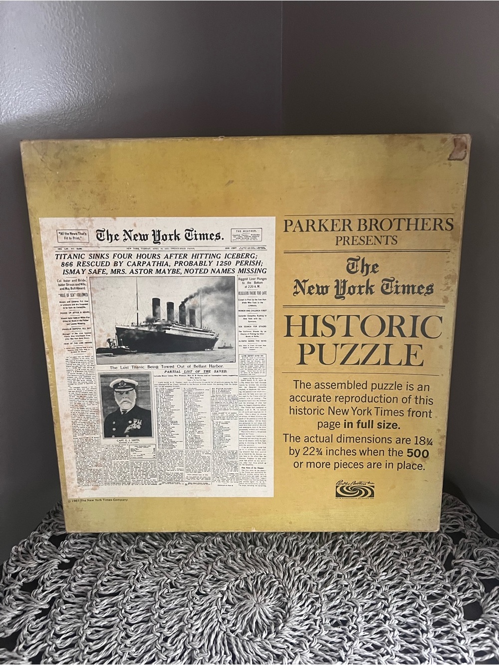 1967 Vintage Parker Brothers Historic Puzzle- Sinking of the Titanic NY Times